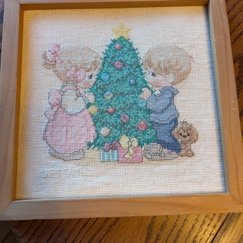 Precious Moments Christmas could Ted cross stitch - Pink, Green, Blue